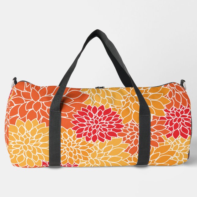 Dahlia Flowers, Pattern Of Flowers, Orange Dahlia Duffle Bag (Front)