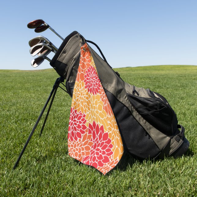 Dahlia Flowers, Pattern Of Flowers, Orange Dahlia Golf Towel (Green)