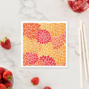 Dahlia Flowers, Pattern Of Flowers, Orange Dahlia Napkin