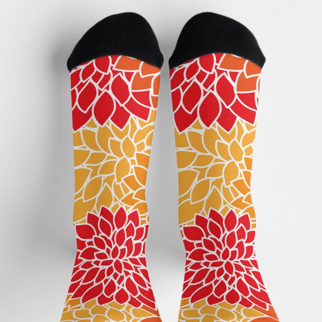 Dahlia Flowers, Pattern Of Flowers, Orange Dahlia Socks (Top)