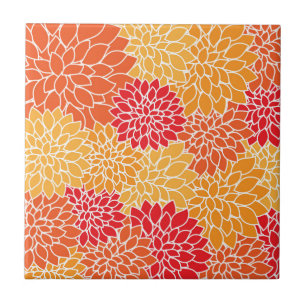 Dahlia Flowers, Pattern Of Flowers, Orange Dahlia Tile