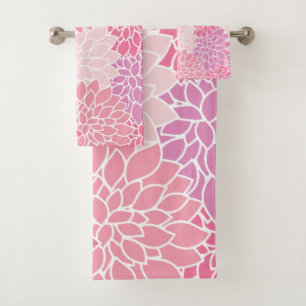 Dahlia Flowers, Pattern Of Flowers, Pink Dahlia Bath Towel Set