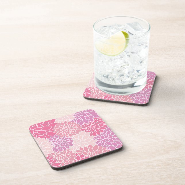 Dahlia Flowers, Pattern Of Flowers, Pink Dahlia Coaster (Right Side)