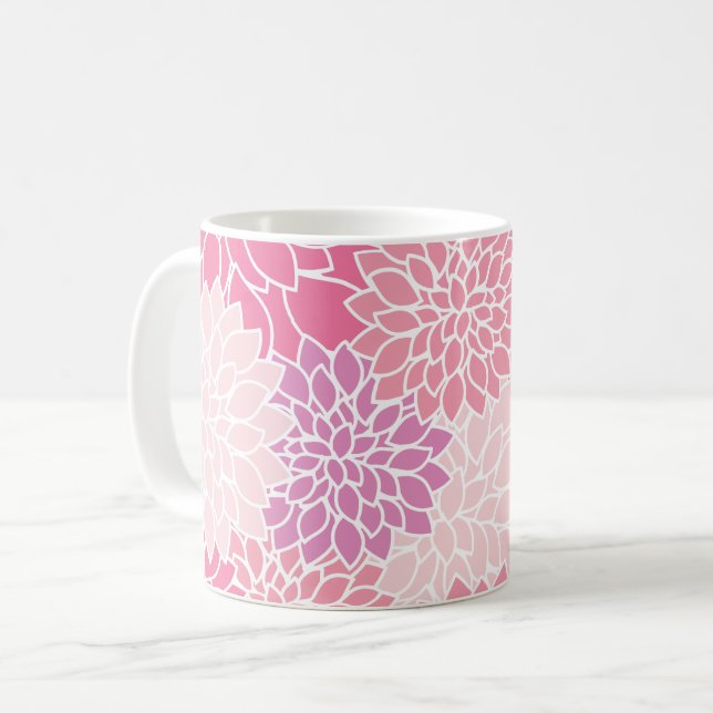 Dahlia Flowers, Pattern Of Flowers, Pink Dahlia Coffee Mug (Front Left)