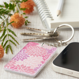 Dahlia Flowers, Pattern Of Flowers, Pink Dahlia Key Ring