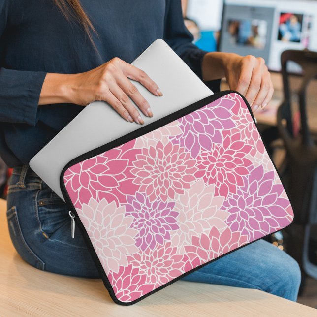 Dahlia Flowers, Pattern Of Flowers, Pink Dahlia Laptop Sleeve (Creator Uploaded)