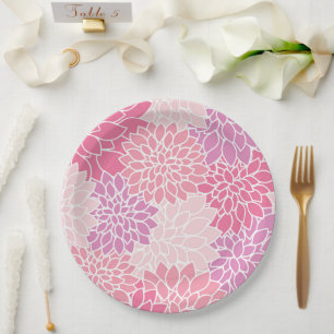 Dahlia Flowers, Pattern Of Flowers, Pink Dahlia Paper Plate