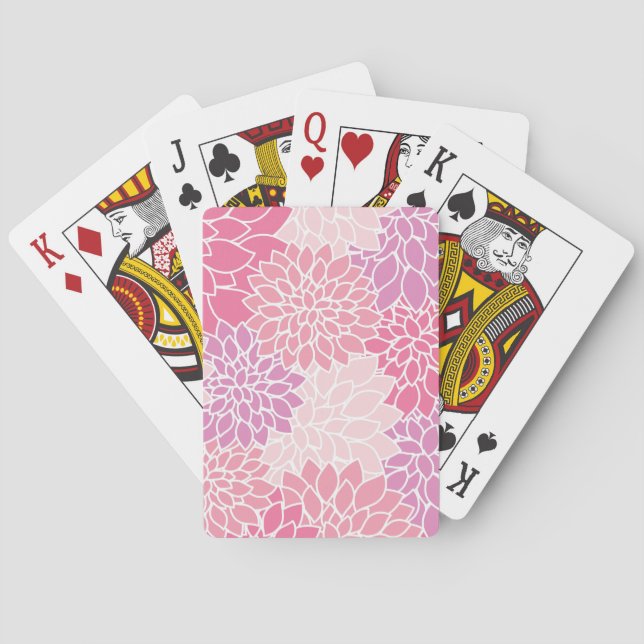 Dahlia Flowers, Pattern Of Flowers, Pink Dahlia Playing Cards (Back)