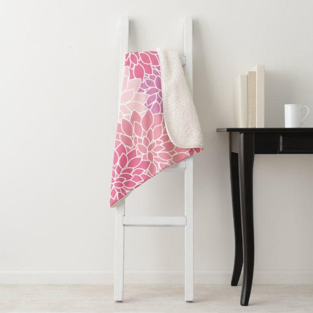 Dahlia Flowers, Pattern Of Flowers, Pink Dahlia Sherpa Blanket (In Situ)