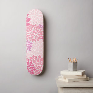 Dahlia Flowers, Pattern Of Flowers, Pink Dahlia Skateboard
