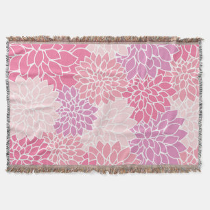 Dahlia Flowers, Pattern Of Flowers, Pink Dahlia Throw Blanket