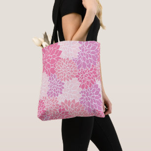 Dahlia Flowers, Pattern Of Flowers, Pink Dahlia Tote Bag