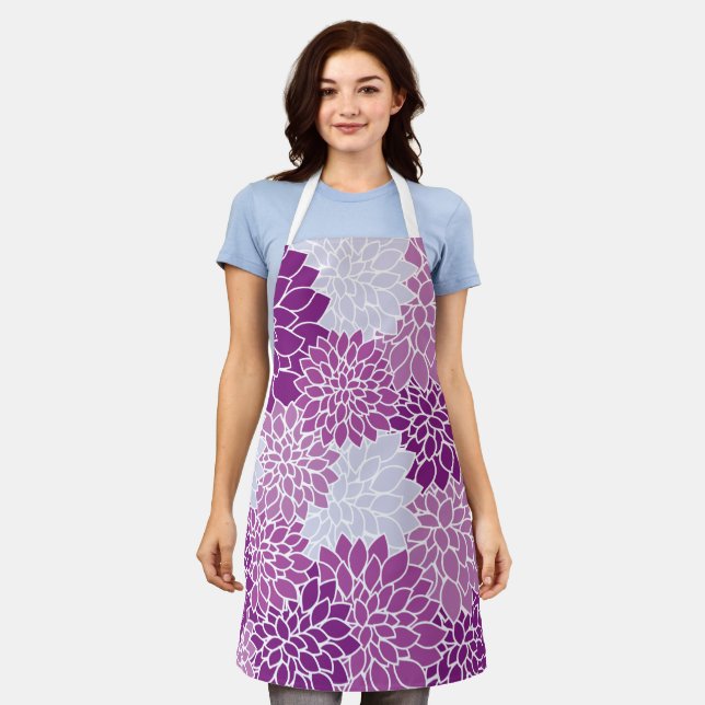 Dahlia Flowers, Pattern Of Flowers, Purple Dahlia Apron (Worn)