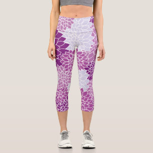Dahlia Flowers, Pattern Of Flowers, Purple Dahlia Capri Leggings