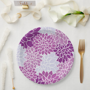 Dahlia Flowers, Pattern Of Flowers, Purple Dahlia Paper Plate