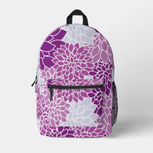 Dahlia Flowers, Pattern Of Flowers, Purple Dahlia Printed Backpack