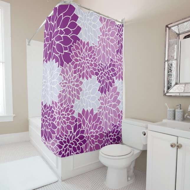 Dahlia Flowers, Pattern Of Flowers, Purple Dahlia Shower Curtain (In Situ)