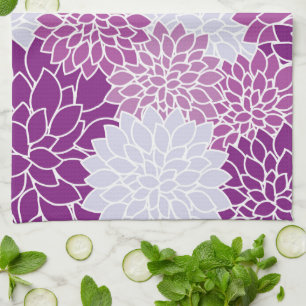 Dahlia Flowers, Pattern Of Flowers, Purple Dahlia Tea Towel