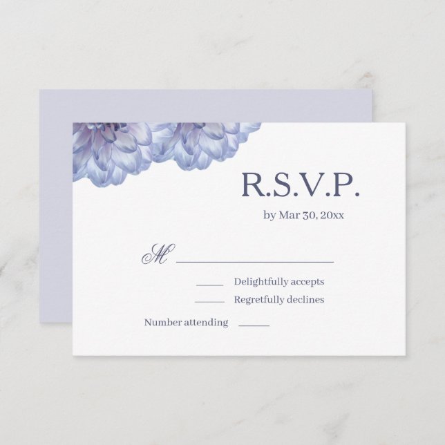 Dahlia Flowers White Lilac Elegant Wedding RSVP Invitation (Front/Back)