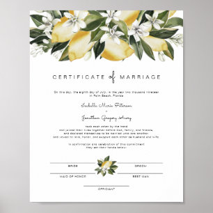 Dahlia - Lemon Citrus Garden Marriage Certificate Poster