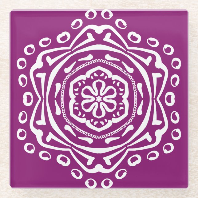 Dahlia Mandala Glass Coaster (Front)
