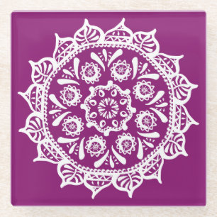 Dahlia Mandala Glass Coaster