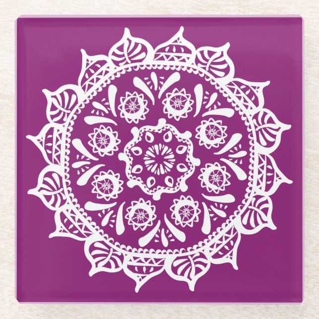 Dahlia Mandala Glass Coaster (Front)
