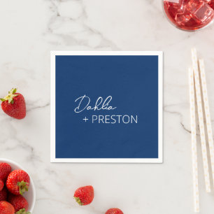 Dahlia Navy Blue Contemporary Modern Wedding Napkin