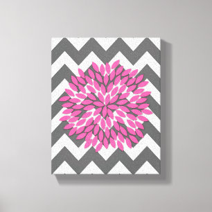Dahlia on Chevrons in Pink and Grey Canvas