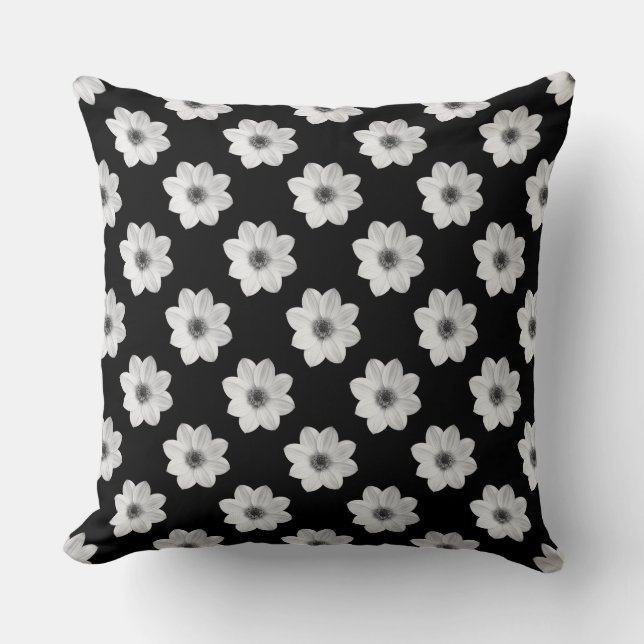 Dahlia Pattern - Black and White Cushion (Front)