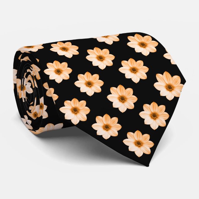 Dahlia Pattern - Orange and Black Tie (Rolled)