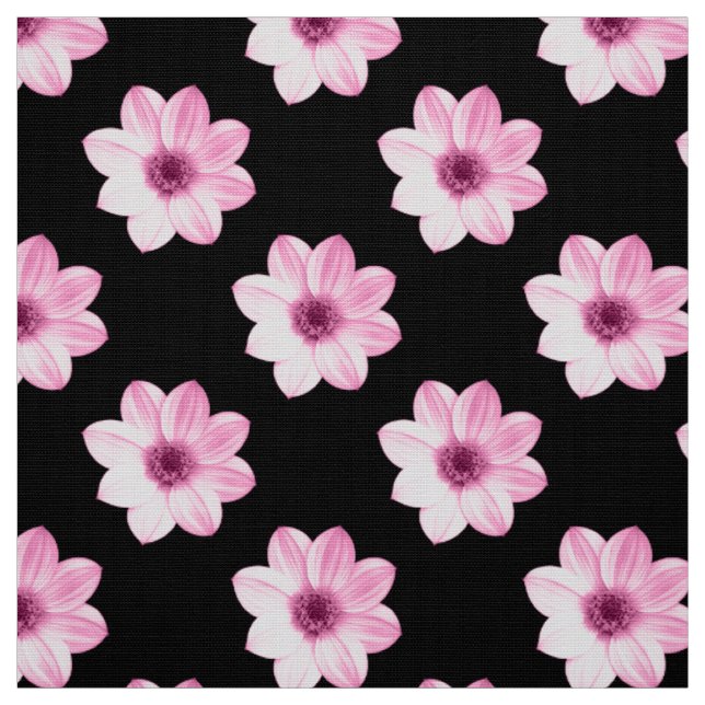 Dahlia Pattern - Pink on Black Fabric (Swatch)