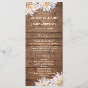 Dahlia Pink Floral Rustic Wood Wedding Program Programme