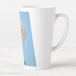 Dahlia pompom on a blue background latte mug