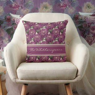 Dahlia Purple and Pink Fringed Pattern Monogram Cushion