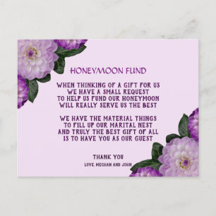 Dahlia Purple Lavender Lilac Floral Honeymoon fund Invitation Postcard