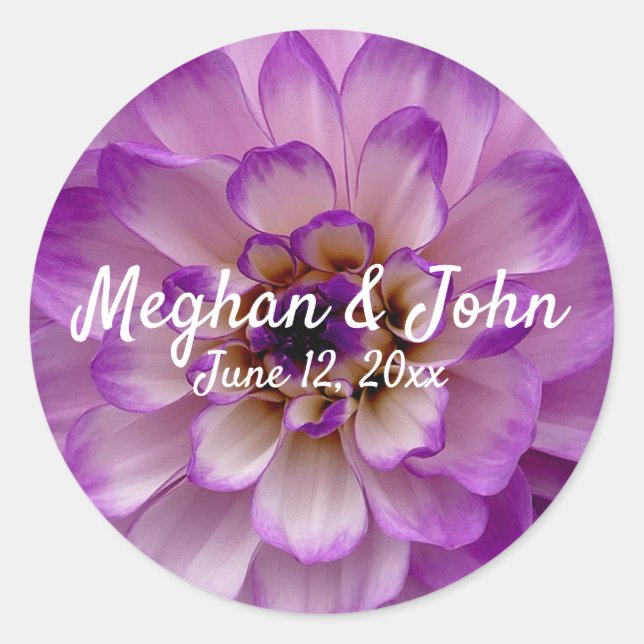 Dahlia Purple Lavender Lilac Floral Wedding Classic Round Sticker (Front)