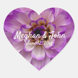 Dahlia Purple Lavender Lilac Floral Wedding Heart Sticker