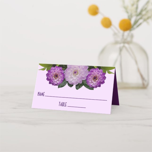 Dahlia Purple Lavender Lilac Floral Wedding Place Card (Front)