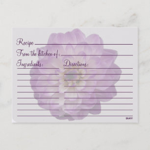 Dahlia Purple Lilac Floral Bridal Shower Recipe Postcard