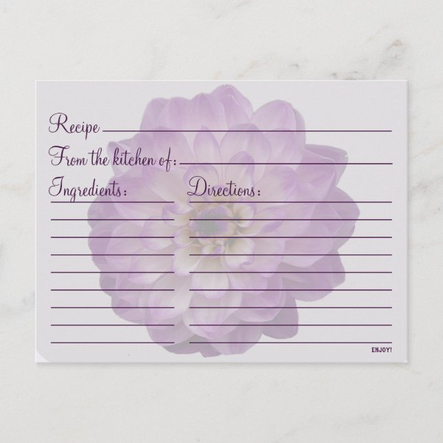 Dahlia Purple Lilac Floral Bridal Shower Recipe Postcard (Front)