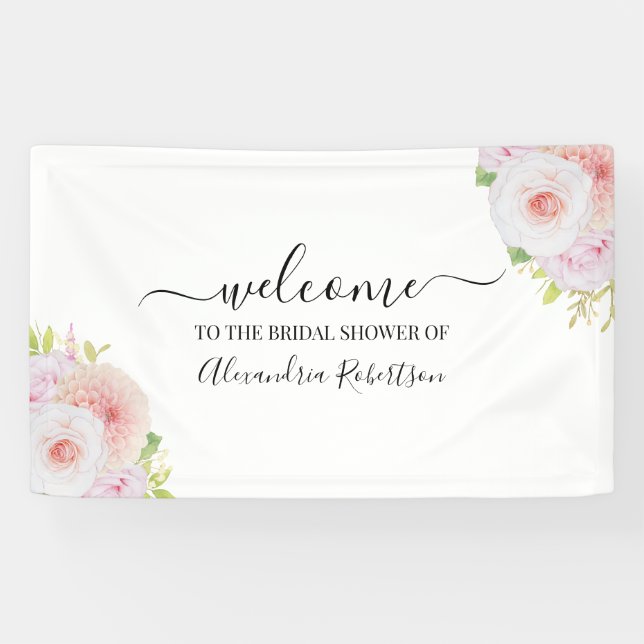 Dahlia & Roses Bridal Wedding Shower Welcome Banner (Horizontal)