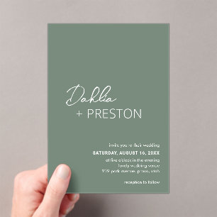 Dahlia Sage Green Contemporary Modern Wedding Acrylic Invitations