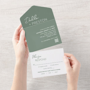 Dahlia Sage Green Contemporary Modern Wedding All In One Invitation