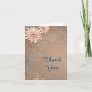 Dahlia Swirl Border Tan and Blue Thank You Card