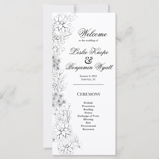 Dahlia Wreath Black and White Program (Front)