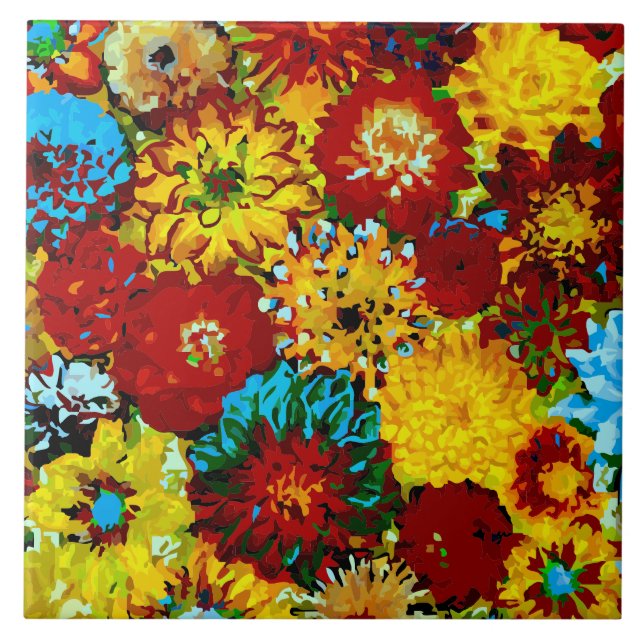 Dahlias Abstract Fine Flower Floral Picture Tile (Front)