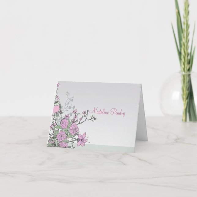 Dahlias and Lilies Personalised Folded Card (Front)