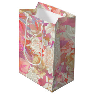 Dahlias and Rose Design Medium Gift Bag