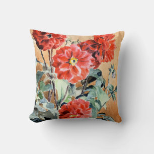 Dahlias, botanical watercolor painting cushion